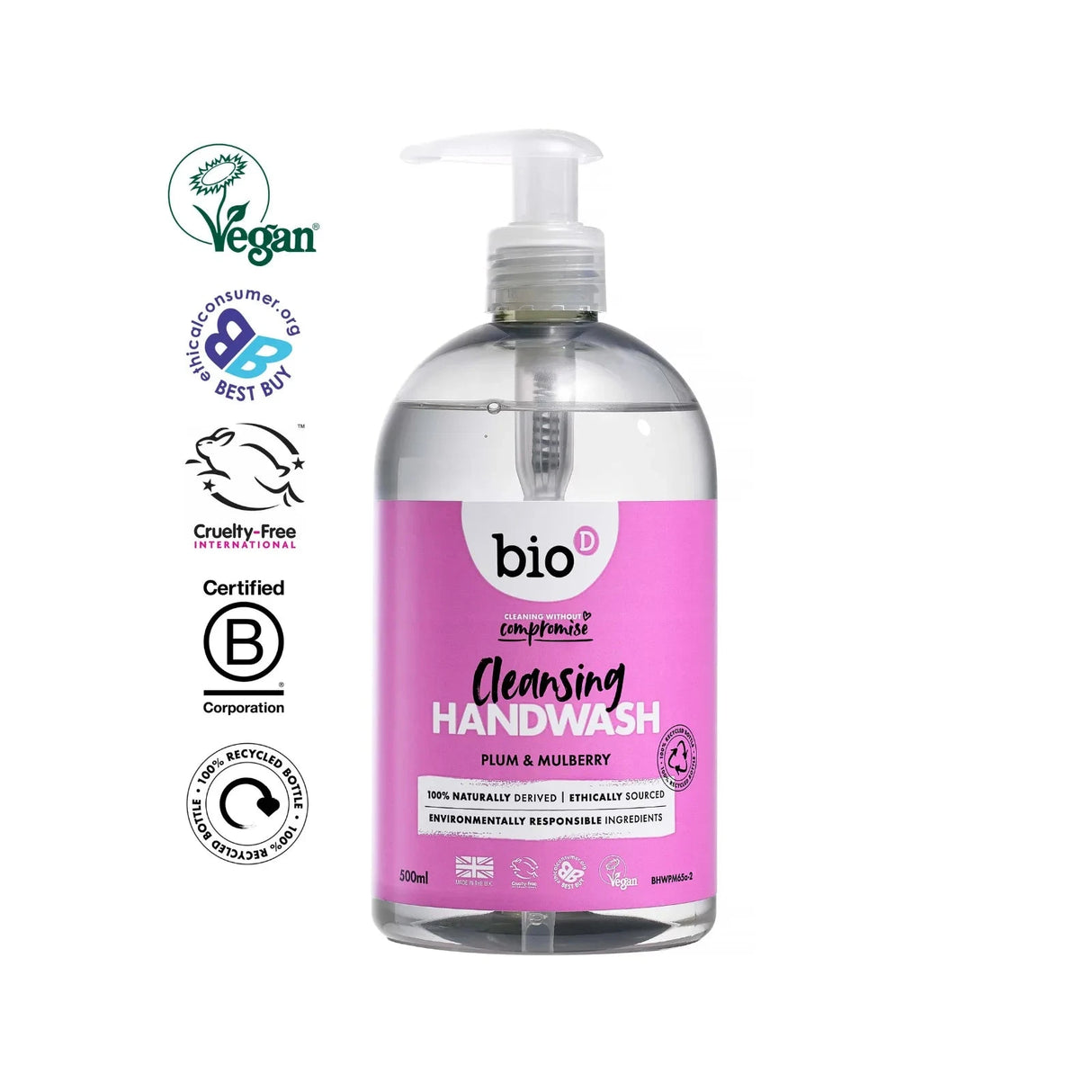 BIO-D Antibakteriel Håndsæbe - Blomme & Morbær Duft - 500 ml