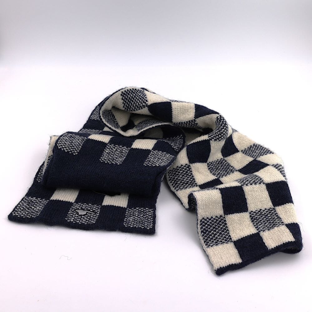 Uld Halstørklæde Patchwork blå/hvid