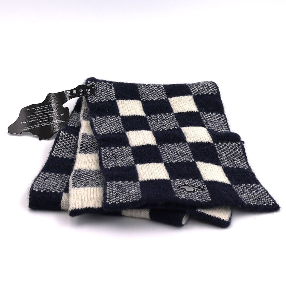 Uld Halstørklæde Patchwork blå/hvid