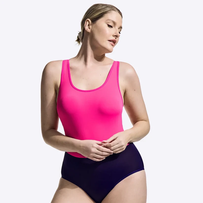 WUKA To-farvet Badedragt til Menstruation – Pink/Lilla