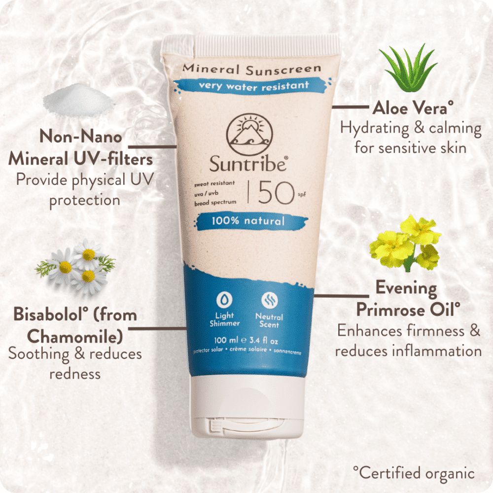 Suntribe All Natural Mineral Krop & Ansigt Solcreme - SPF 50, 100 ml