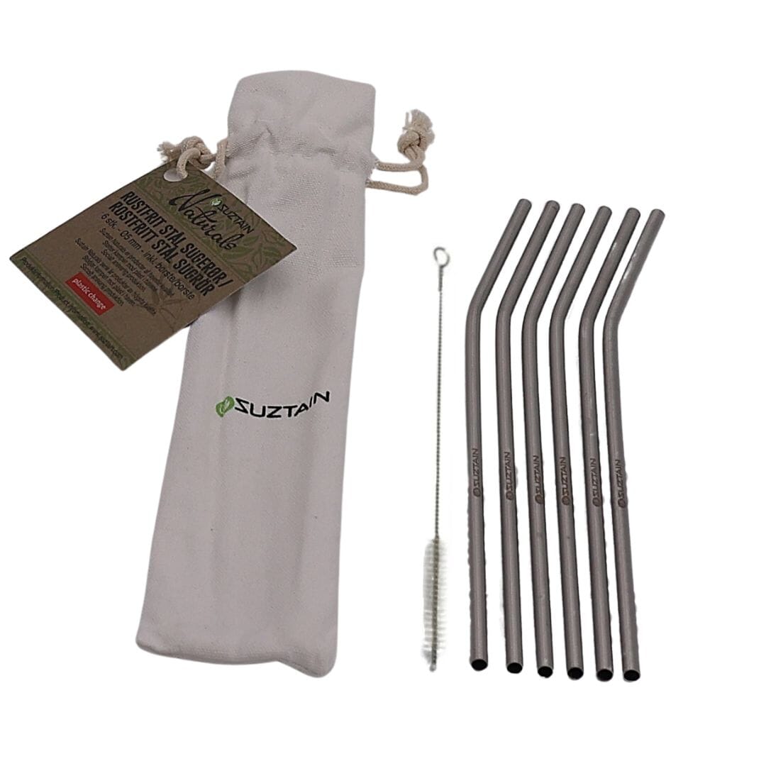 Suztain - Sugerør af stål 5mm - 6 stk inkl børste og opbevaringspose
