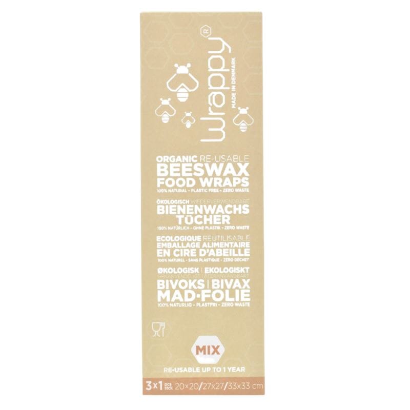 Wrappy bivoks genbrugelig madindpakning Mix S/M/L 3 ark Wrappy