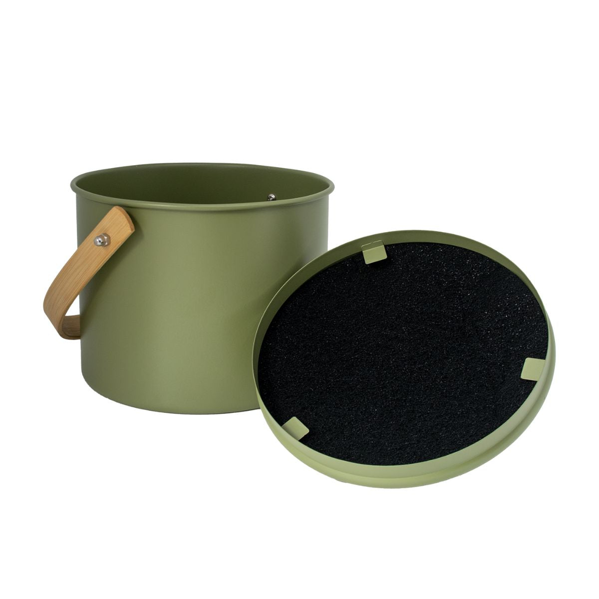 Kompostspand i rustfrit stål med lugtfilter 3,5 L – Olive