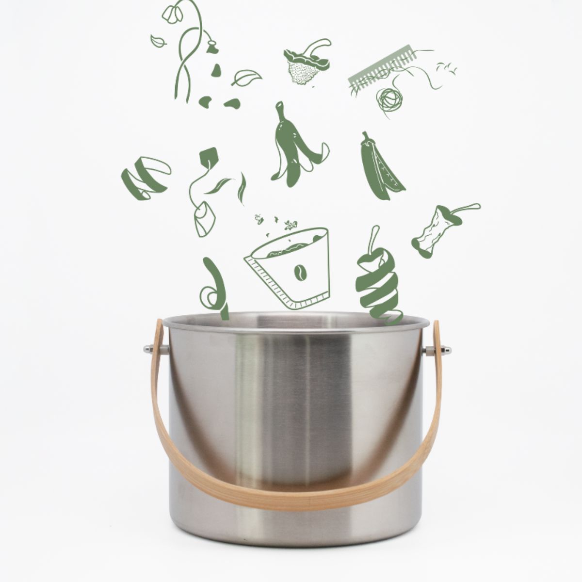 Kompostspand i rustfrit stål med lugtfilter – 7 L