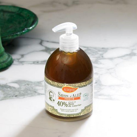 Alépia – Premium - Flydende Aleppo Soap – 40% Laurbærolie – Økologisk - 500ml Alépia