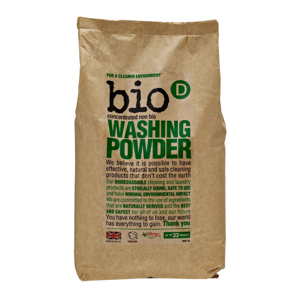 BIO-D miljøvenligt vaskepulver uden duft, 2 kg. Bio-D 