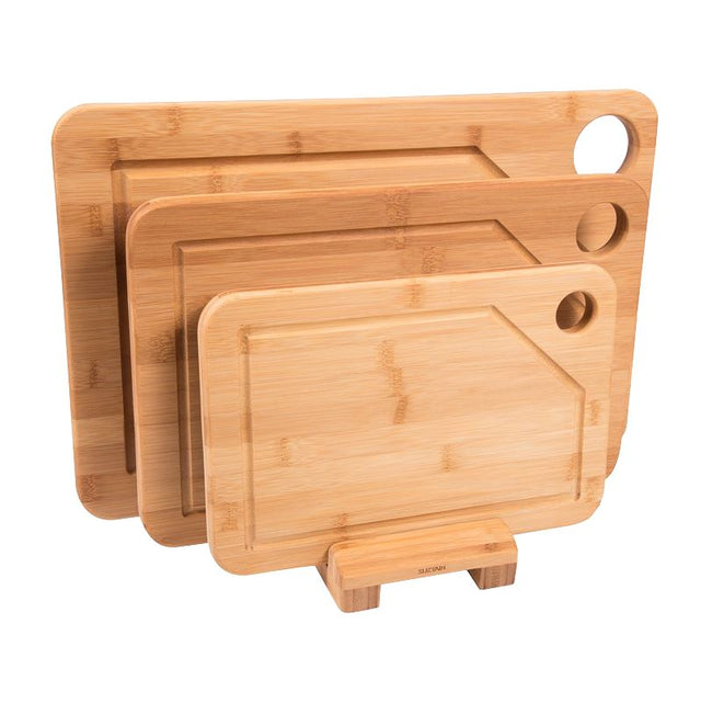 Suztain - 3 stk skærebræt inkl. holder - Økologisk bambus Suztain