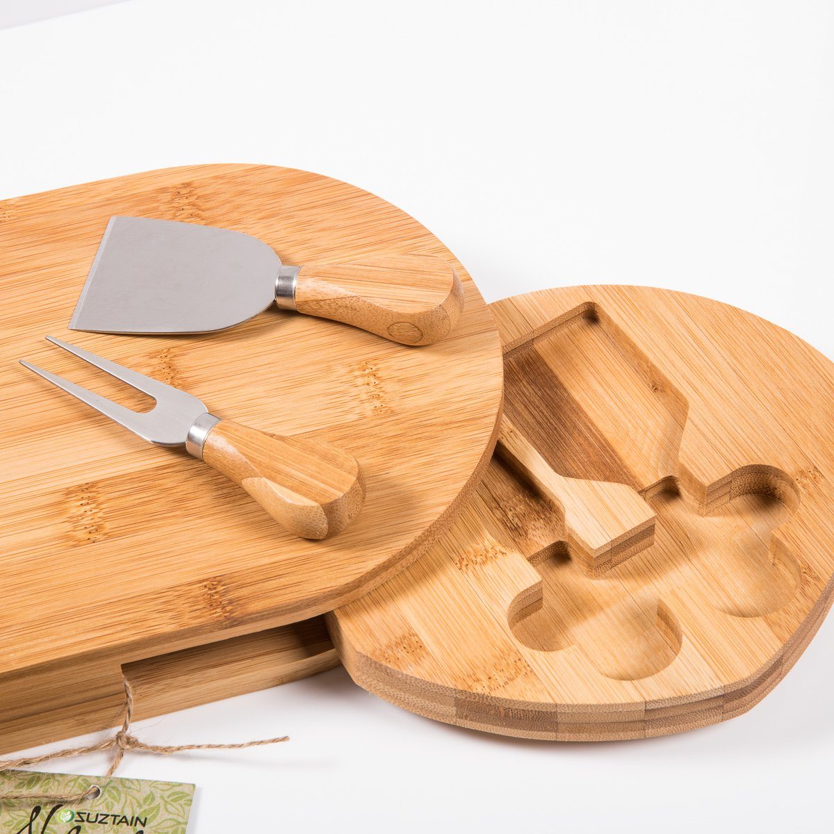 Suztain - Skærebræt - Osteplatte med knive - Økologisk bambus Suztain