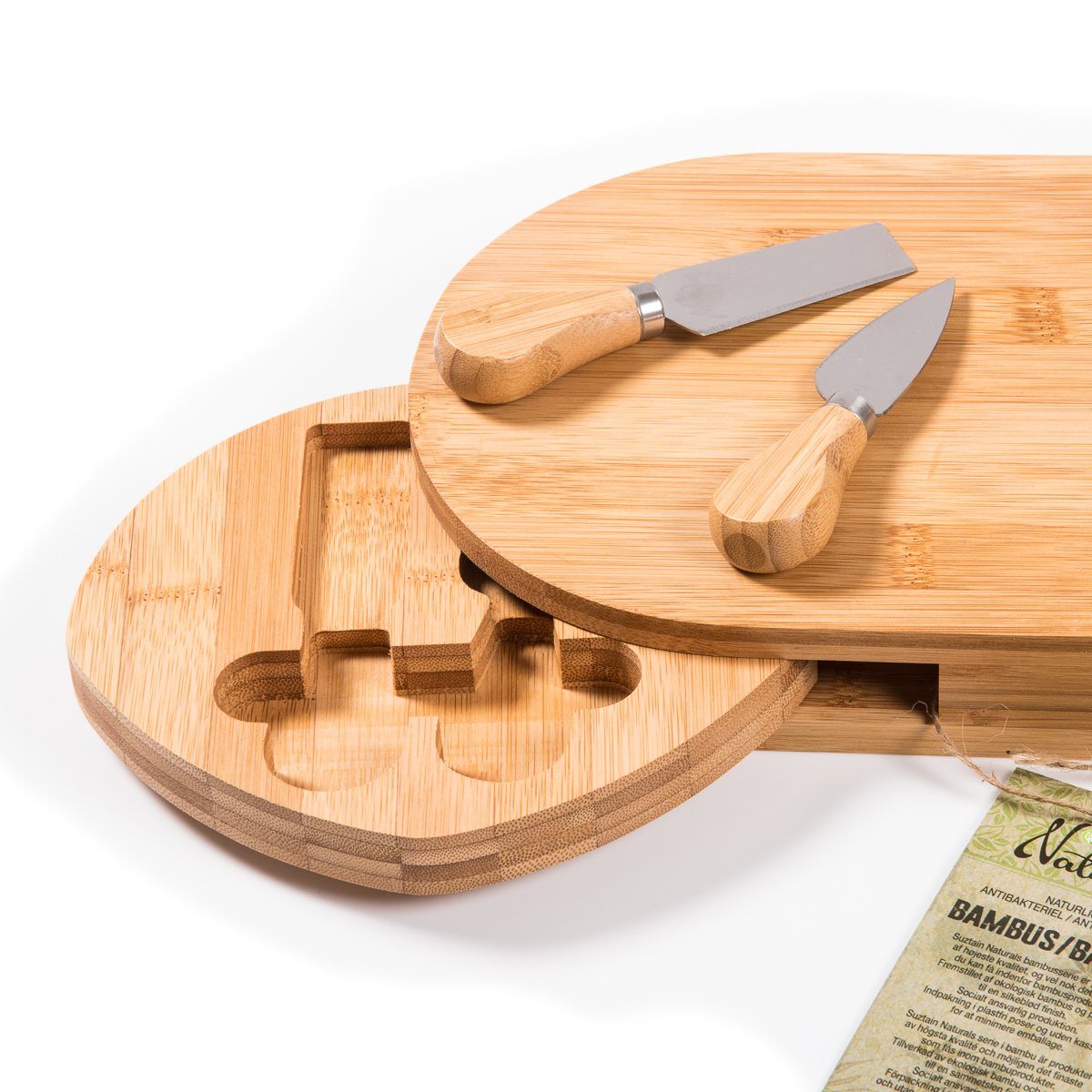 Suztain - Skærebræt - Osteplatte med knive - Økologisk bambus Suztain