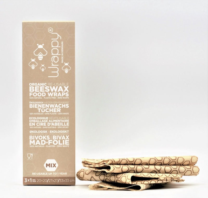 Wrappy bivoks genbrugelig madindpakning Mix S/M/L 3 ark Wrappy