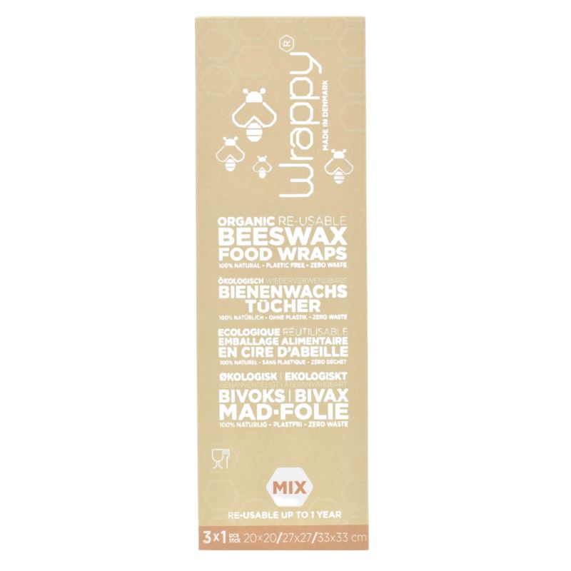 Wrappy bivoks genbrugelig madindpakning Mix S/M/L 3 ark Wrappy