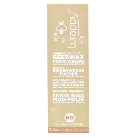 Wrappy bivoks genbrugelig madindpakning Mix S/M/L 3 ark Wrappy