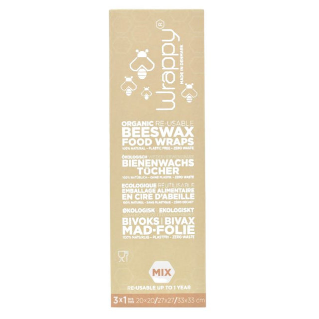 Wrappy bivoks genbrugelig madindpakning Mix S/M/L 3 ark Wrappy