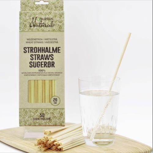Suztain Naturals - Sugerør af hvedestrå - 20cm - 50 stk Suztain
