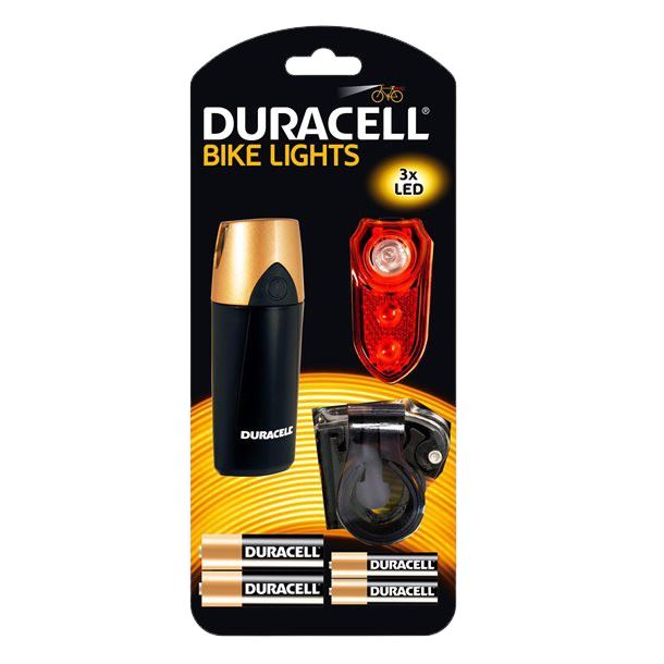 Duracell - LED Cykellygte sæt - forlygte og baglygte (inkl. batterier) Duracell