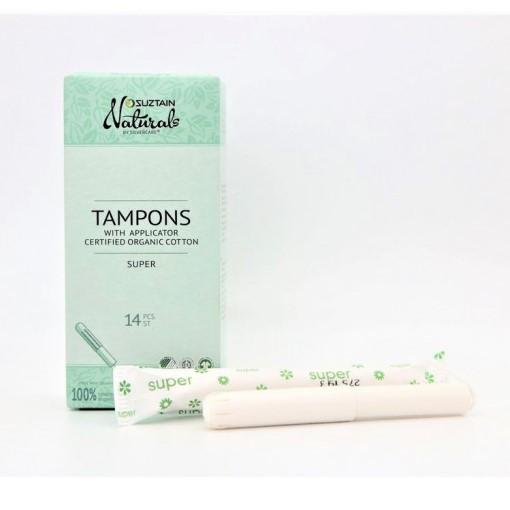 Suztain Naturals - økologisk Bomuld Tampon med hylster - 14 stk - Super Suztain