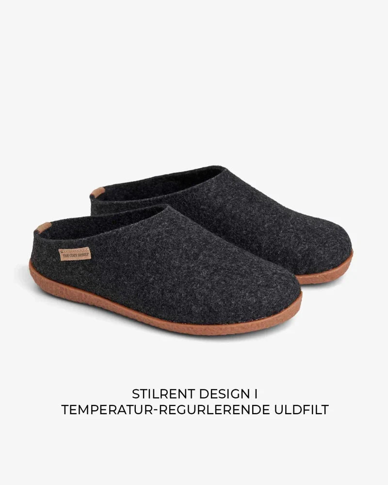 The Cozy Sheep Tøffel med gummisål – Mørkegrå
