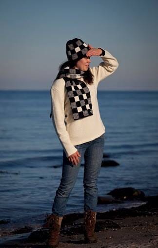 Uld Halstørklæde Patchwork blå/hvid