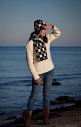 Uld Halstørklæde Patchwork blå/hvid