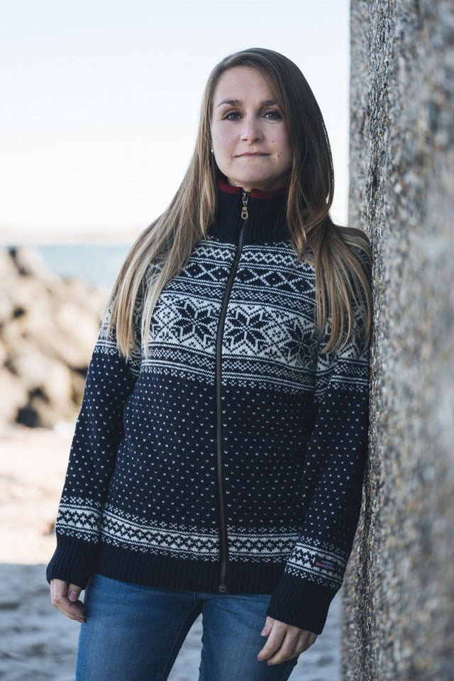 Norsk cardigan 100% uld - Dame - Navy