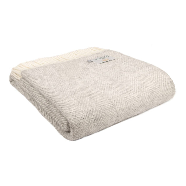 Tweedmill Uldplaid - Fishbone Silver Grey - 150 x 183cm