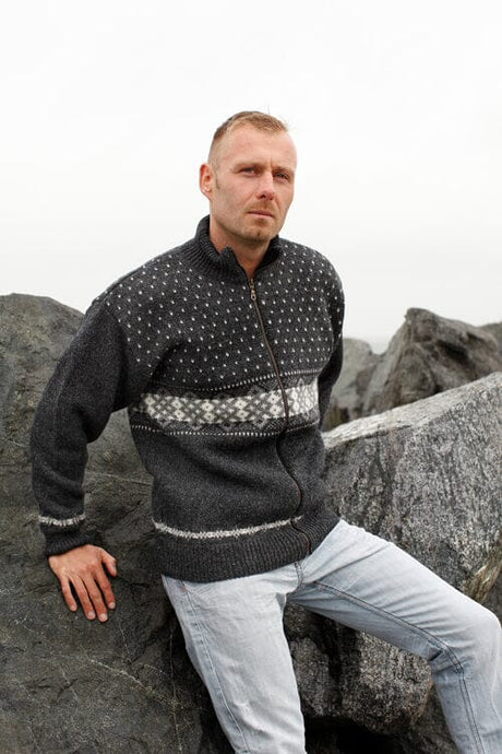 Norsk strik cardigan 100% uld - Koks