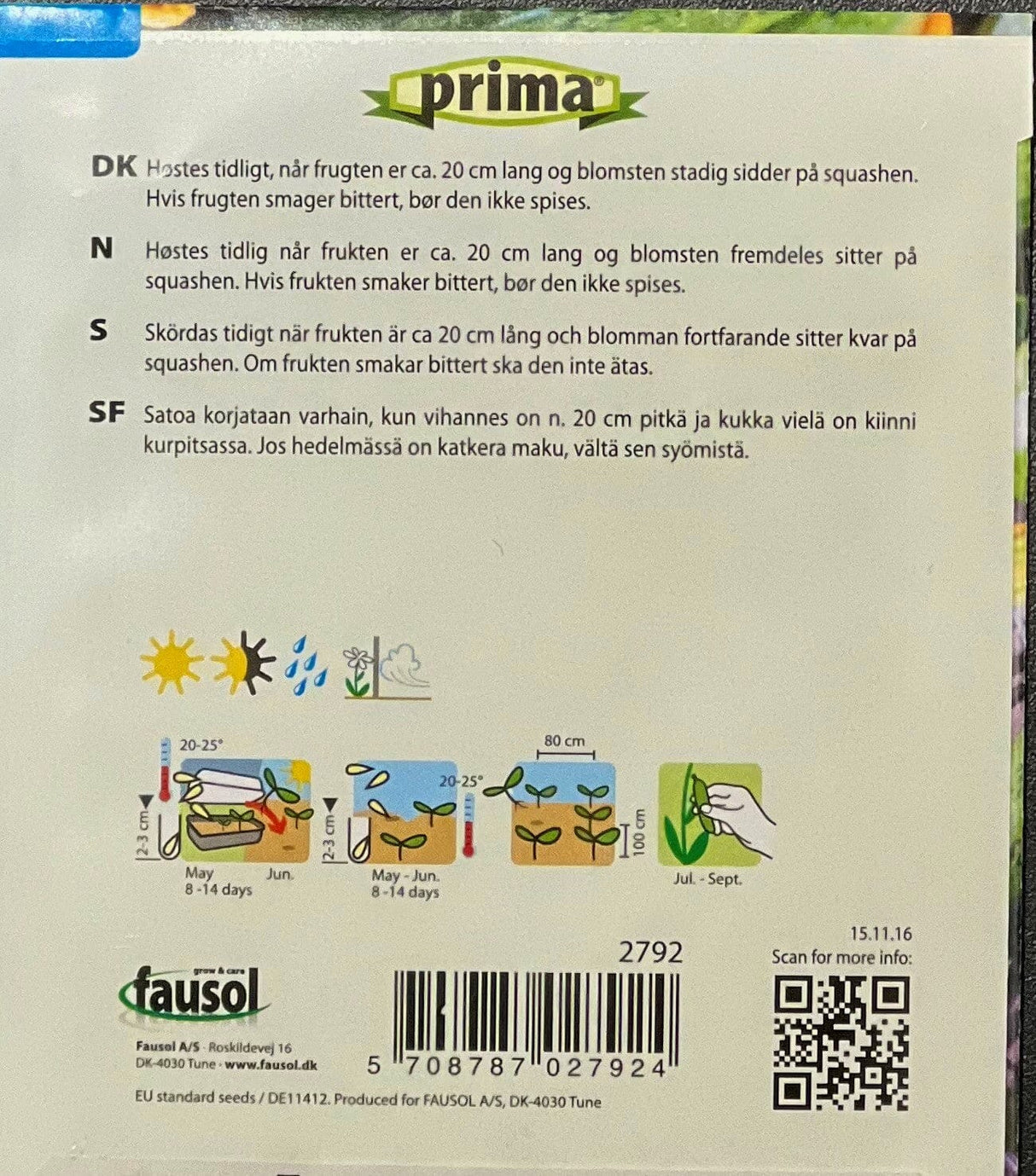 PRIMA® frø - Squash Coucourzelle