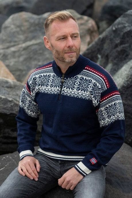 Norsk sweater 100% merinoulds kamgarn - Navy