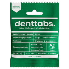 Indlæs billede til gallerivisning Denttabs Tandpasta Tabletter Mint 125 stk - Uden fluorid
