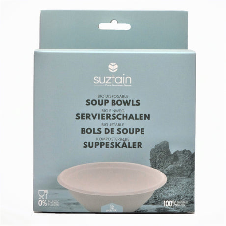 Suztain - Bagasse Engangs Dyb Tallerken 12 stk plastfri Suztain 