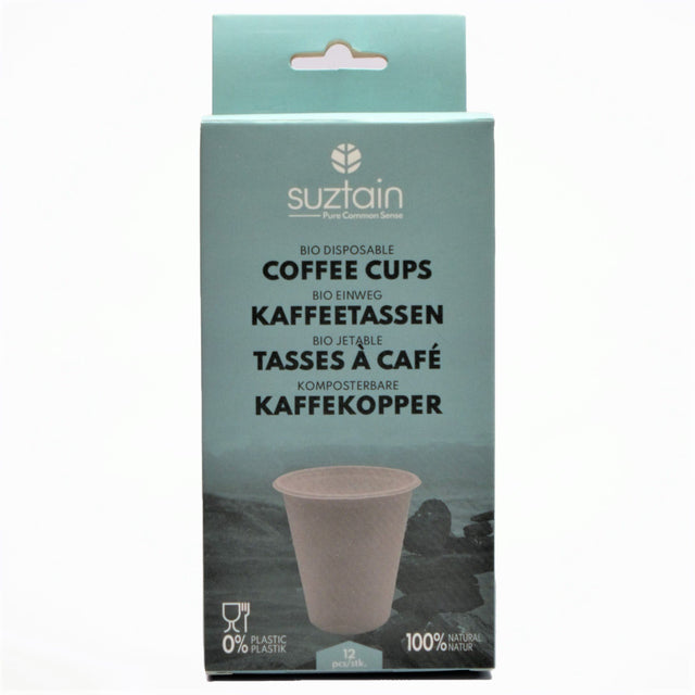 Suztain - Bagasse Kaffekop - plastfri - 12 stk/260ml Suztain 