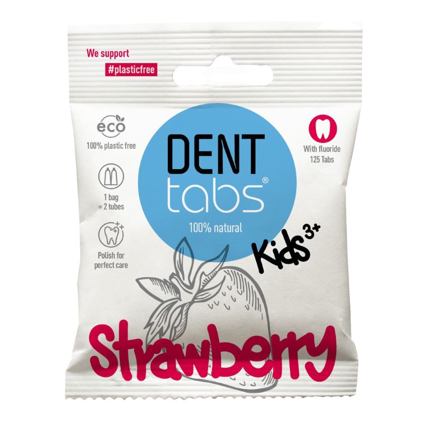 Denttabs Tandpasta Tabletter Børn Jordbær 125 stk - M/fluor