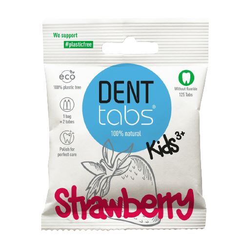 Denttabs Tandpasta Tabletter Børn Jordbær 125 stk - U/fluor