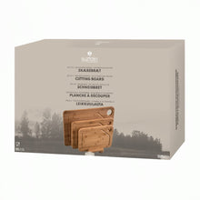 Load image into Gallery viewer, Suztain - 3 stk skærebræt inkl. holder - Økologisk bambus
