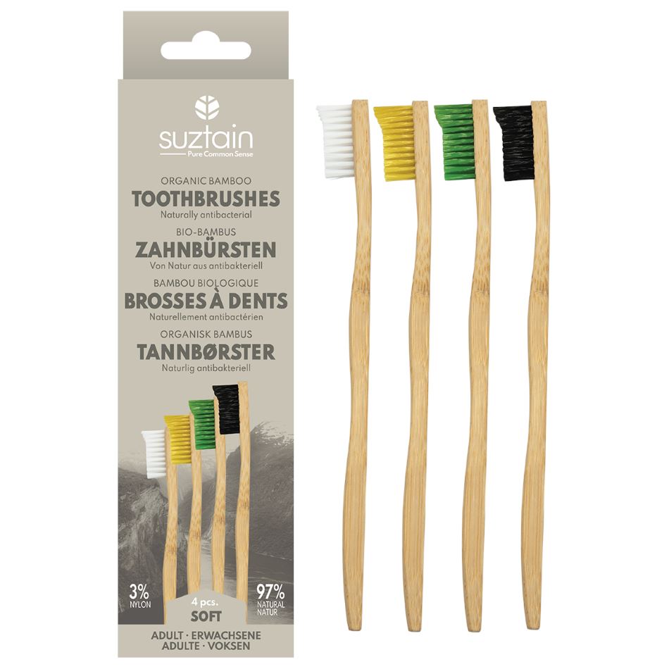 Suztain - Bambus Tandbørste - 4pak - Soft Suztain 