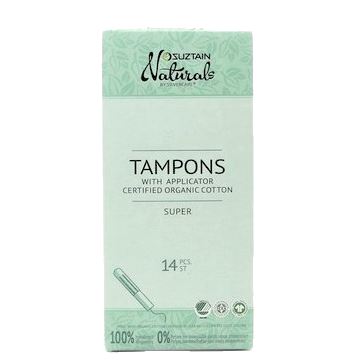 Suztain Naturals - økologisk Bomuld Tampon med hylster - 14 stk - Super Suztain 